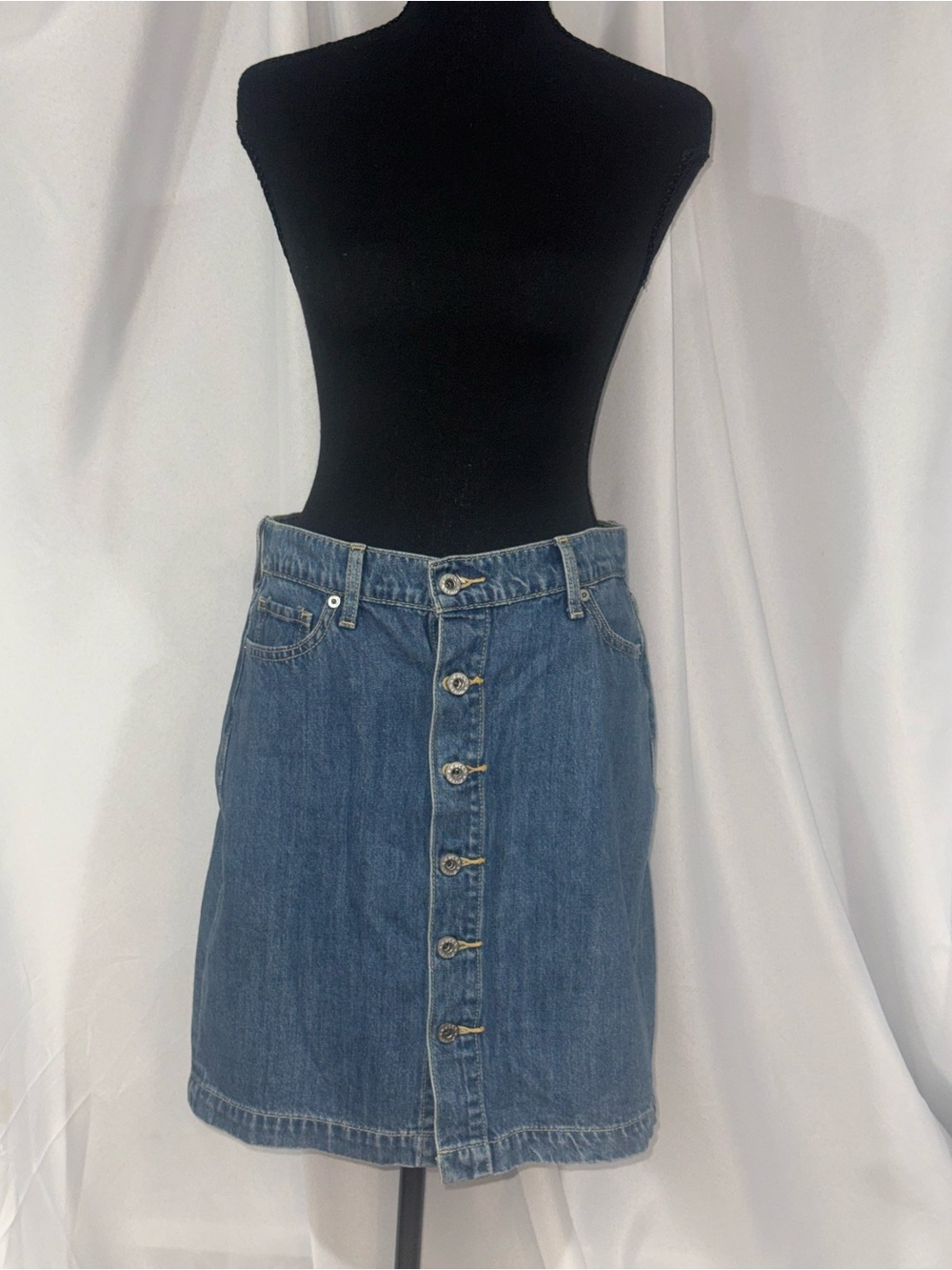Lucky Brand Mid-Blue Button-Front Denim Mini Skirt